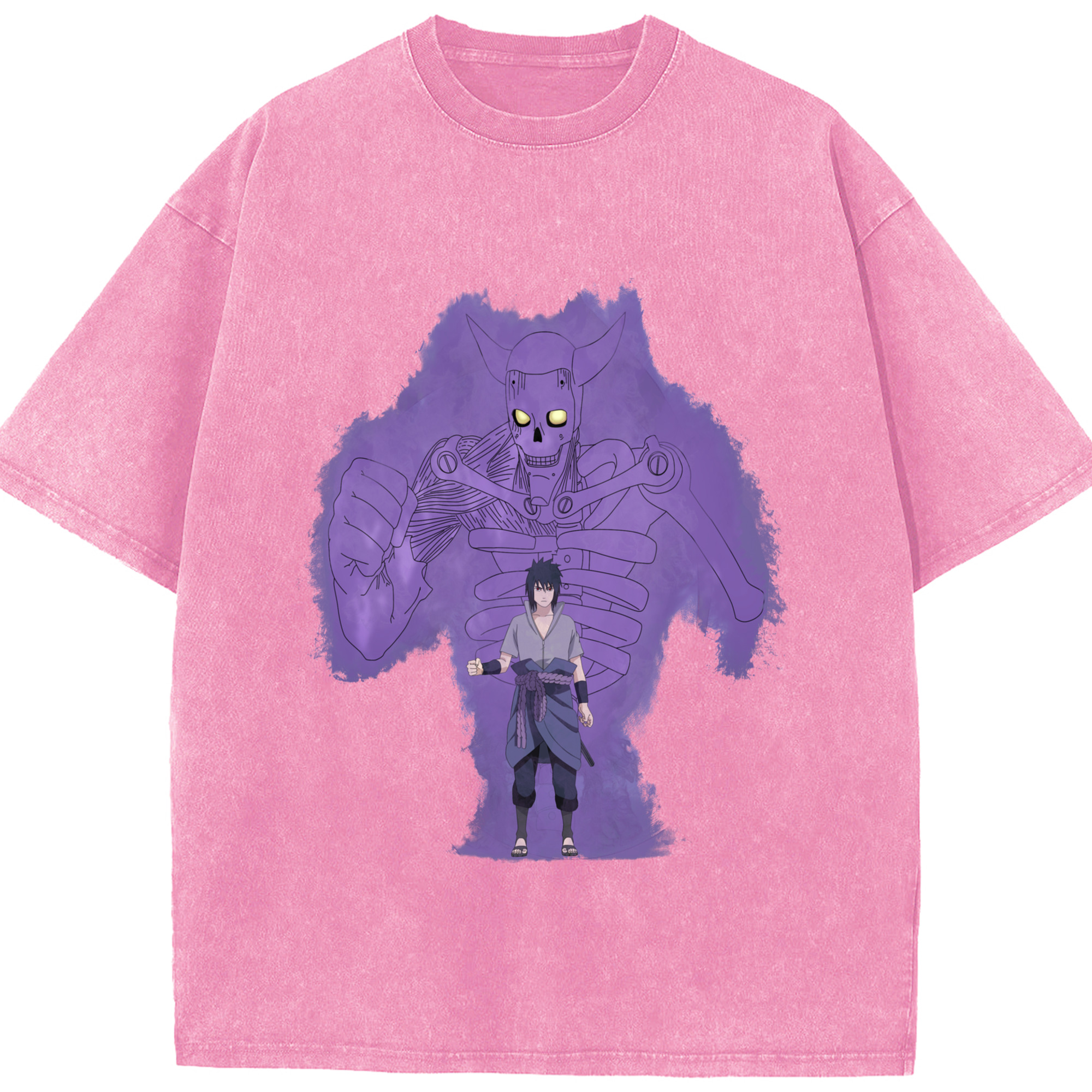 （画像用） NARUTO -ナルト- うちは サスケ Uchiha Sasuke 綿100% ヴィンテージ風 半袖Tシャツ（フロントプリント）
